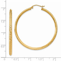 14K Knife Edge Diamond-cut Hollow Hoop Earrings-TC821