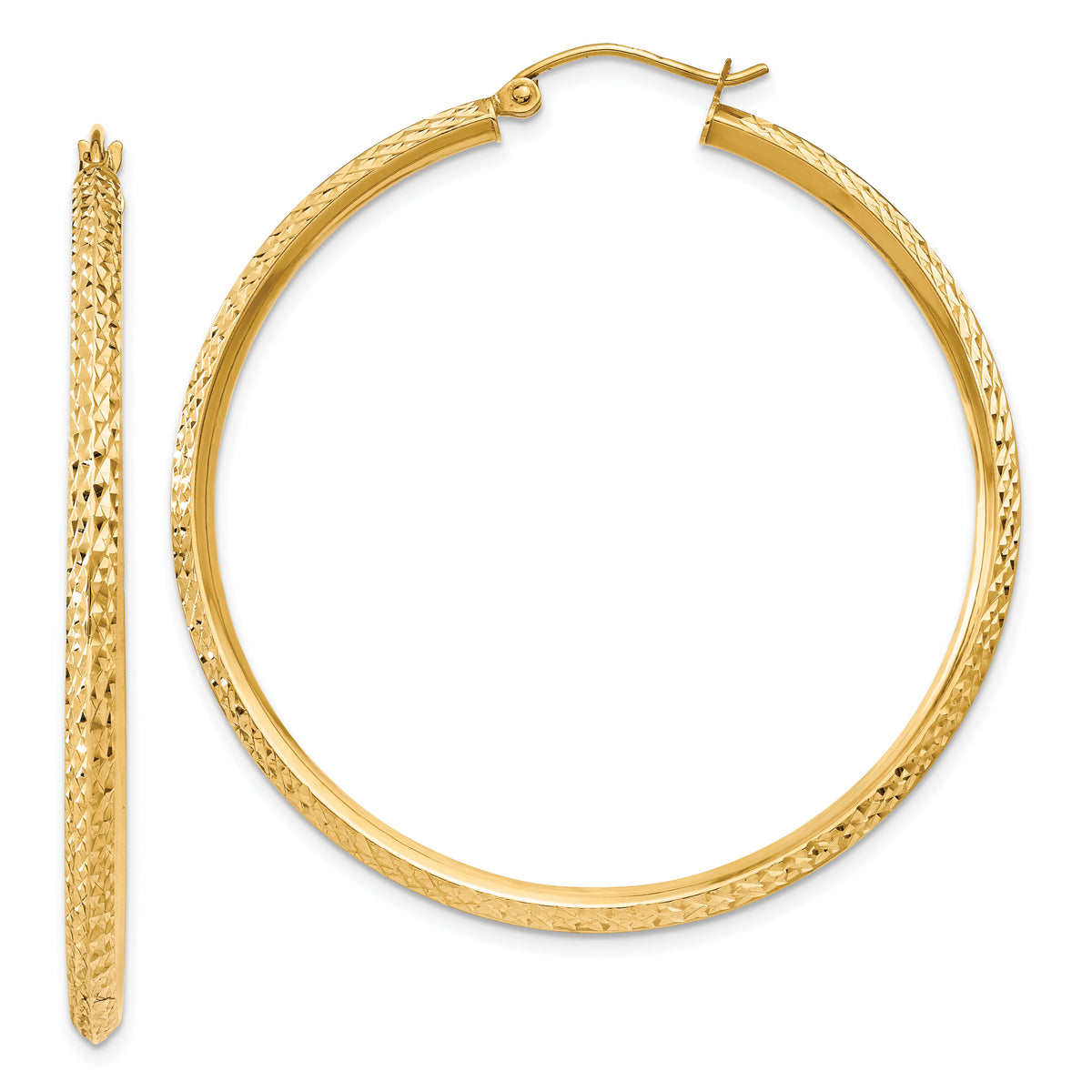 14K Knife Edge Diamond-cut Hollow Hoop Earrings-TC821