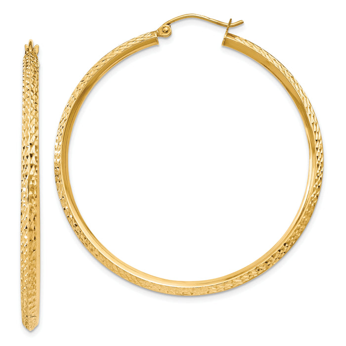 14K Knife Edge Diamond-cut Hollow Hoop Earrings-TC821