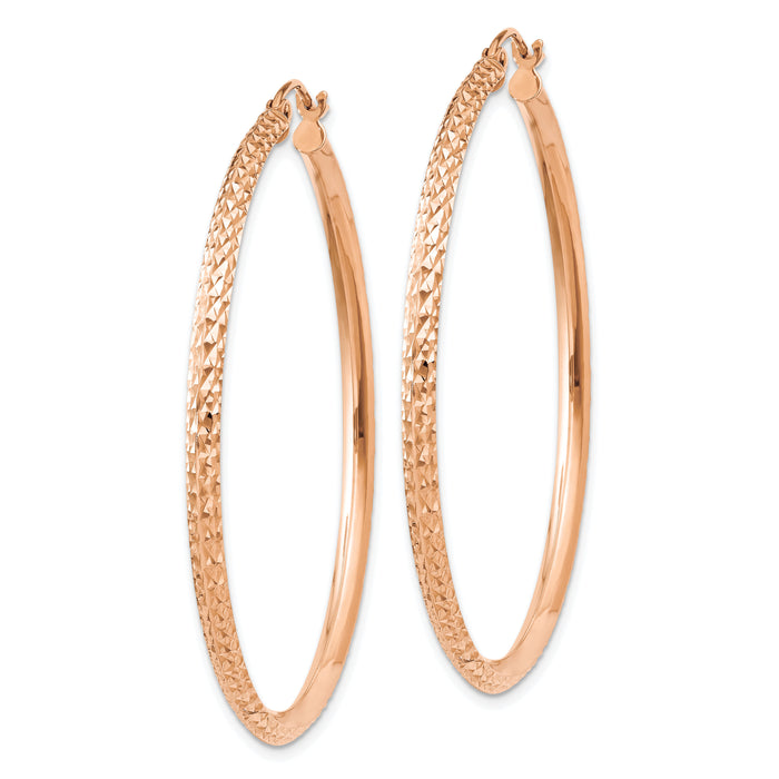 14K Rose Gold Knife Edge Diamond-cut Hollow Hoop Earrings-TC821R