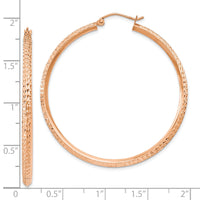 14K Rose Gold Knife Edge Diamond-cut Hollow Hoop Earrings-TC821R