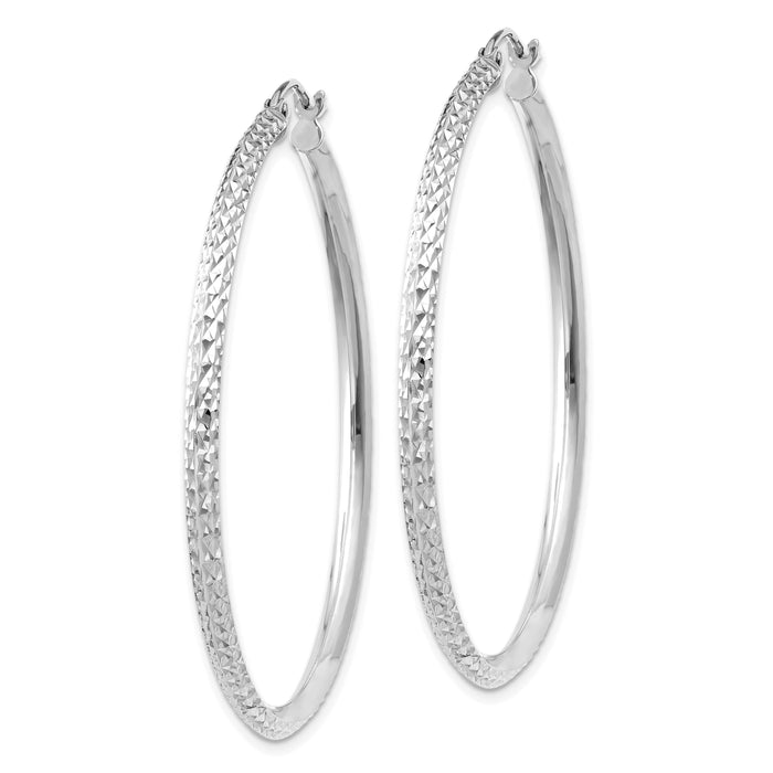 14K WG Knife Edge Diamond-cut Hollow Hoop Earrings-TC821W
