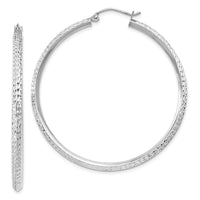14K WG Knife Edge Diamond-cut Hollow Hoop Earrings-TC821W