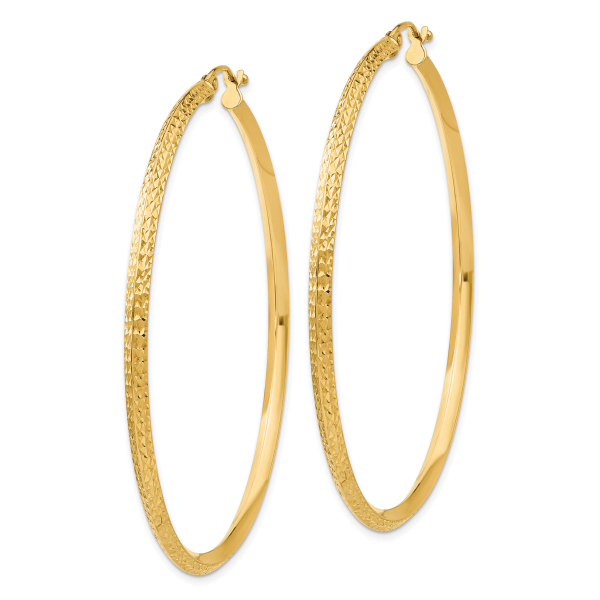 14K Knife Edge Diamond-cut Hollow Hoop Earrings-TC822