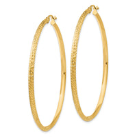 14K Knife Edge Diamond-cut Hollow Hoop Earrings-TC822