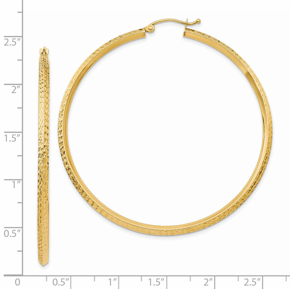 14K Knife Edge Diamond-cut Hollow Hoop Earrings-TC822