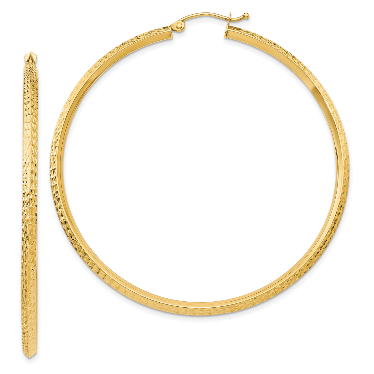 14K Knife Edge Diamond-cut Hollow Hoop Earrings-TC822