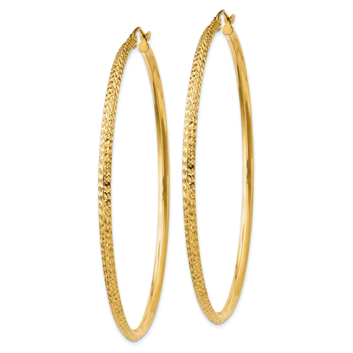 14K Knife Edge Diamond-cut Hollow Hoop Earrings-TC823