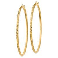 14K Knife Edge Diamond-cut Hollow Hoop Earrings-TC823