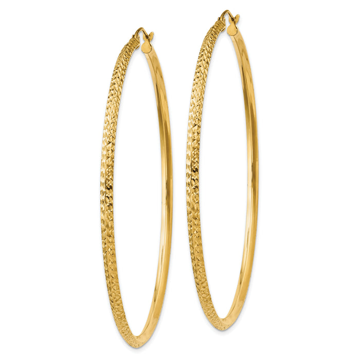 14K Knife Edge Diamond-cut Hollow Hoop Earrings-TC823