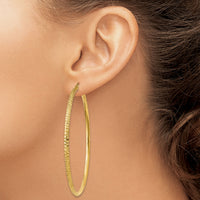 14K Knife Edge Diamond-cut Hollow Hoop Earrings-TC823