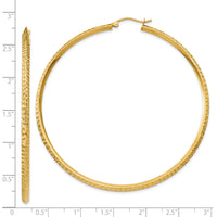 14K Knife Edge Diamond-cut Hollow Hoop Earrings-TC823