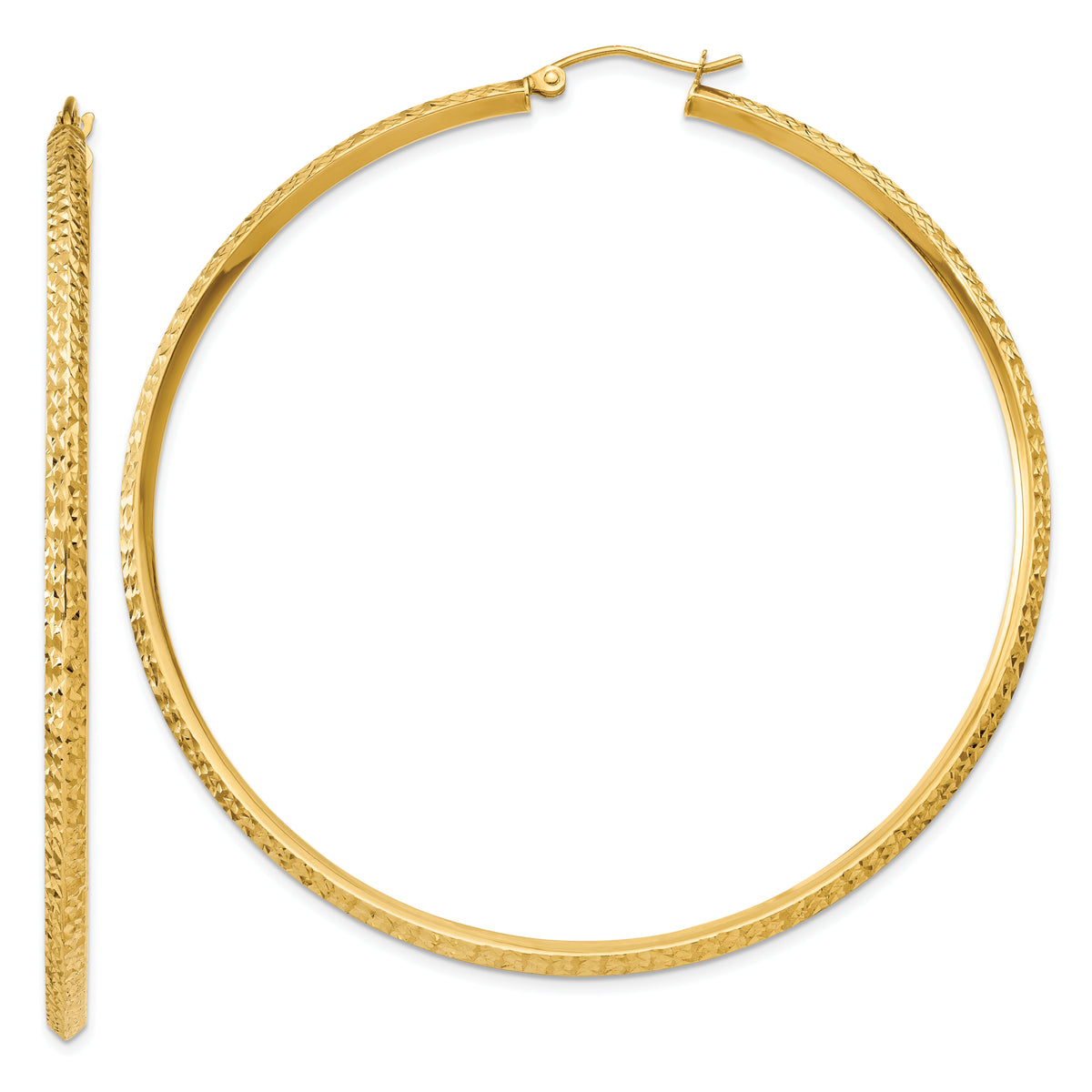 14K Knife Edge Diamond-cut Hollow Hoop Earrings-TC823