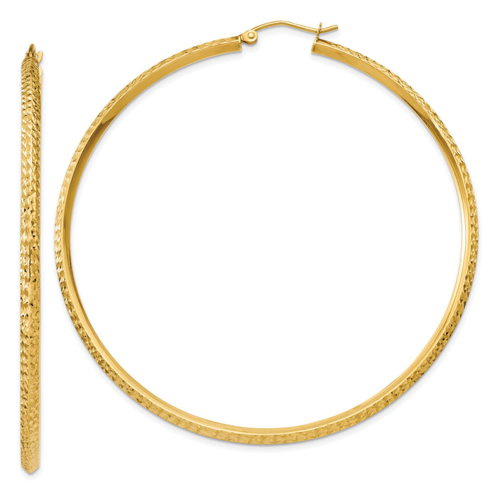 14K Knife Edge Diamond-cut Hollow Hoop Earrings-TC823
