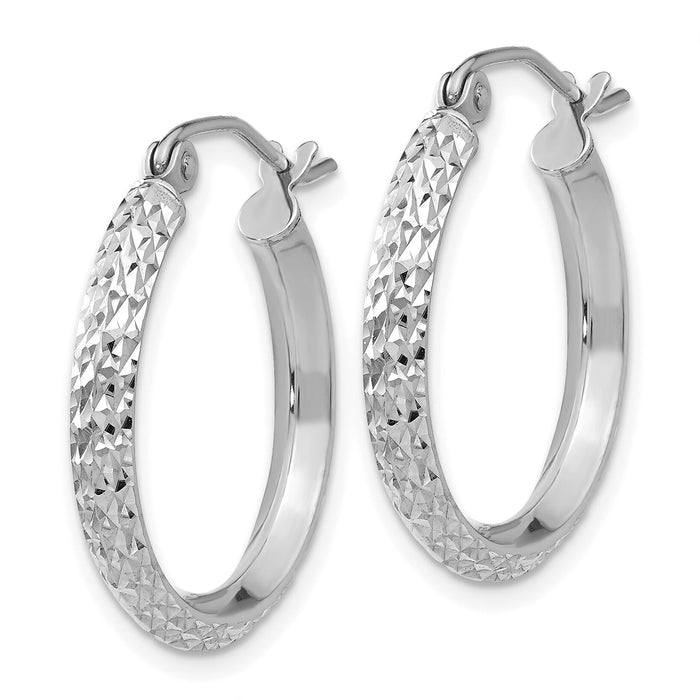 14K White Gold Knife Edge Diamond-cut 2.5x20mm Hoop Earrings-TC824