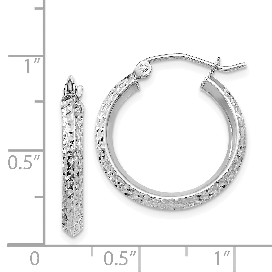 14K White Gold Knife Edge Diamond-cut 2.5x20mm Hoop Earrings-TC824