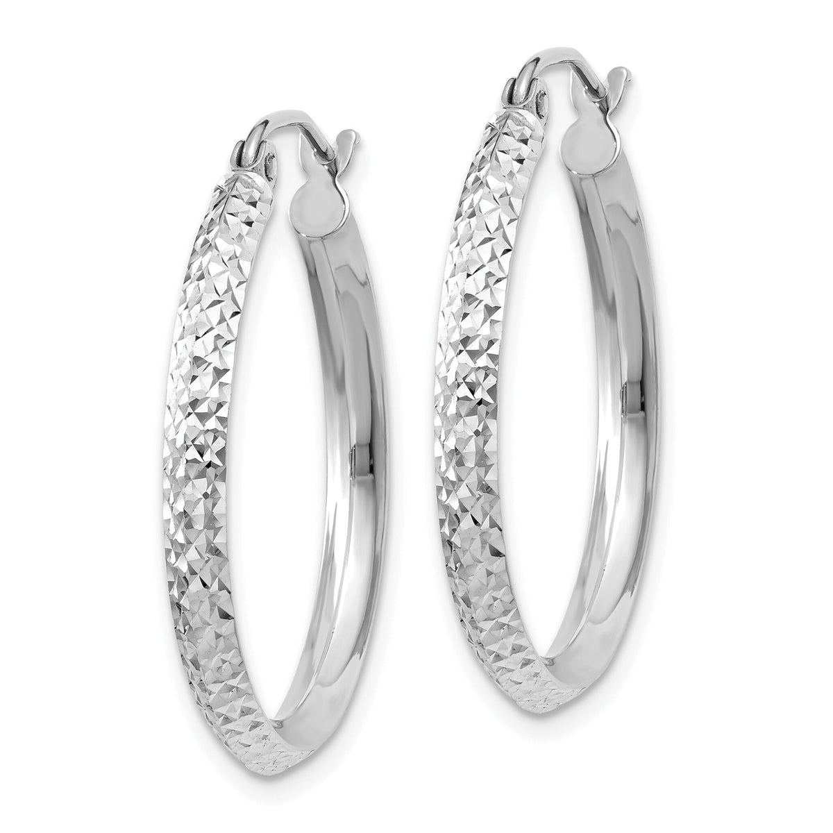 14K White Gold Knife Edge Diamond-cut 2.5x25mm Hoop Earrings-TC825