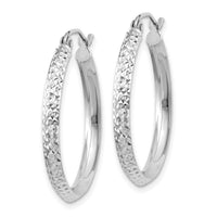 14K White Gold Knife Edge Diamond-cut 2.5x25mm Hoop Earrings-TC825