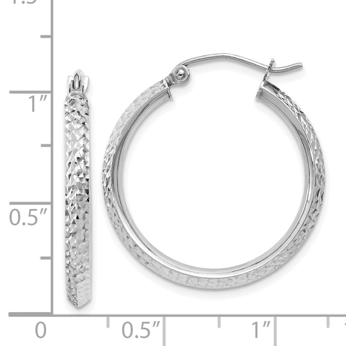 14K White Gold Knife Edge Diamond-cut 2.5x25mm Hoop Earrings-TC825