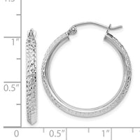 14K White Gold Knife Edge Diamond-cut 2.5x25mm Hoop Earrings-TC825