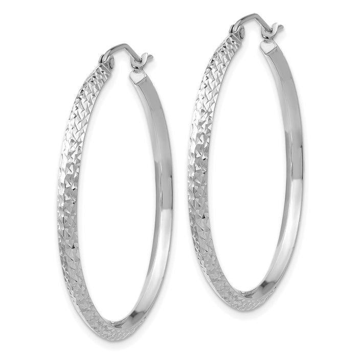 14K White Gold Knife Edge Diamond-cut 2.5x25mm Hoop Earrings-TC828