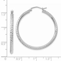 14K White Gold Knife Edge Diamond-cut 2.5x25mm Hoop Earrings-TC828