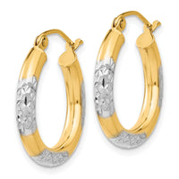 14K & Rhodium Diamond-cut 3x20mm Hoop Earrings-TC830