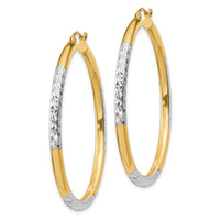 14K and Rhodium Diamond-cut 3x45mm Hoop Earrings-TC832