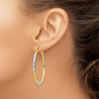 14K and Rhodium Diamond-cut 3x45mm Hoop Earrings-TC832