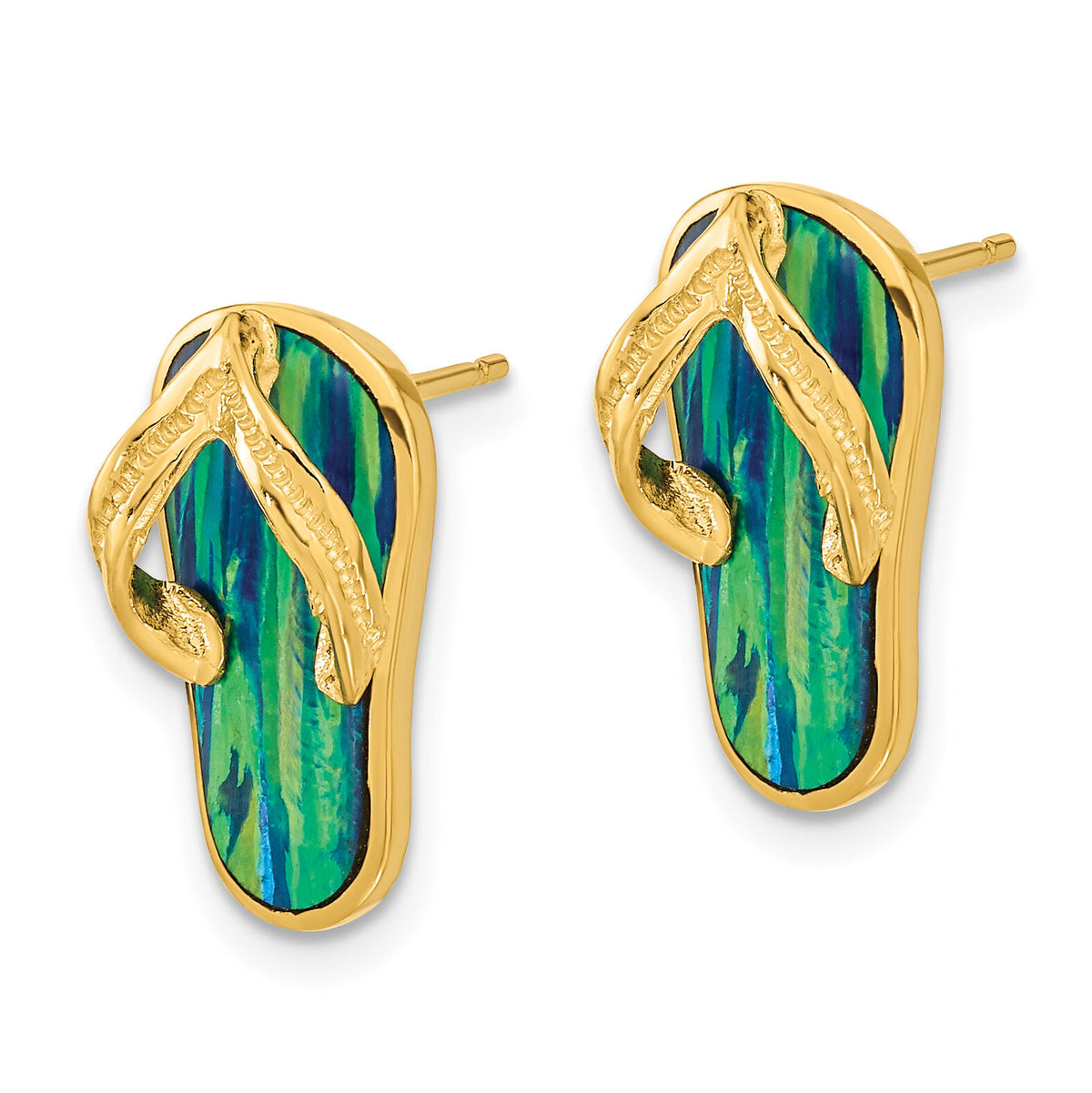 14k Polished w/Created Blue Opal Flip Flop Post Earrings-TC984