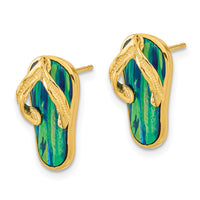 14k Polished w/Created Blue Opal Flip Flop Post Earrings-TC984