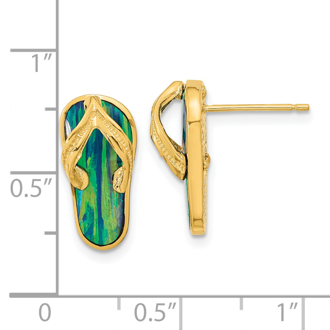14k Polished w/Created Blue Opal Flip Flop Post Earrings-TC984