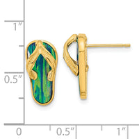 14k Polished w/Created Blue Opal Flip Flop Post Earrings-TC984
