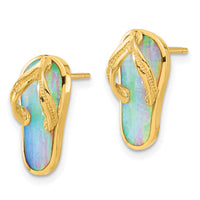 14k Polished w/Created White Opal Flip Flop Post Earrings-TC985