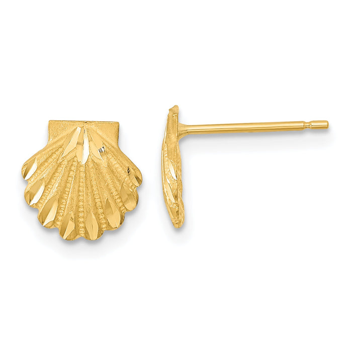 14k Satin Diamond-cut Seashell Post Earrings-TC987