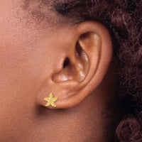 14k Satin Diamond-cut Starfish Post Earrings-TC992