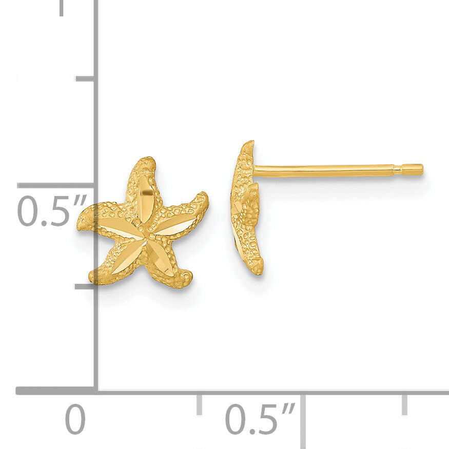14k Satin Diamond-cut Starfish Post Earrings-TC992