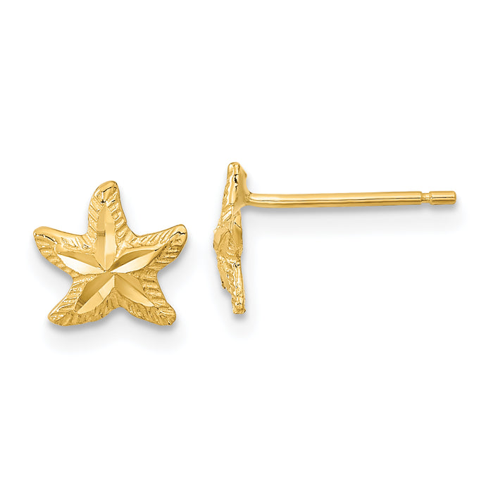 14k Polished Diamond-cut Starfish Post Earrings-TC993