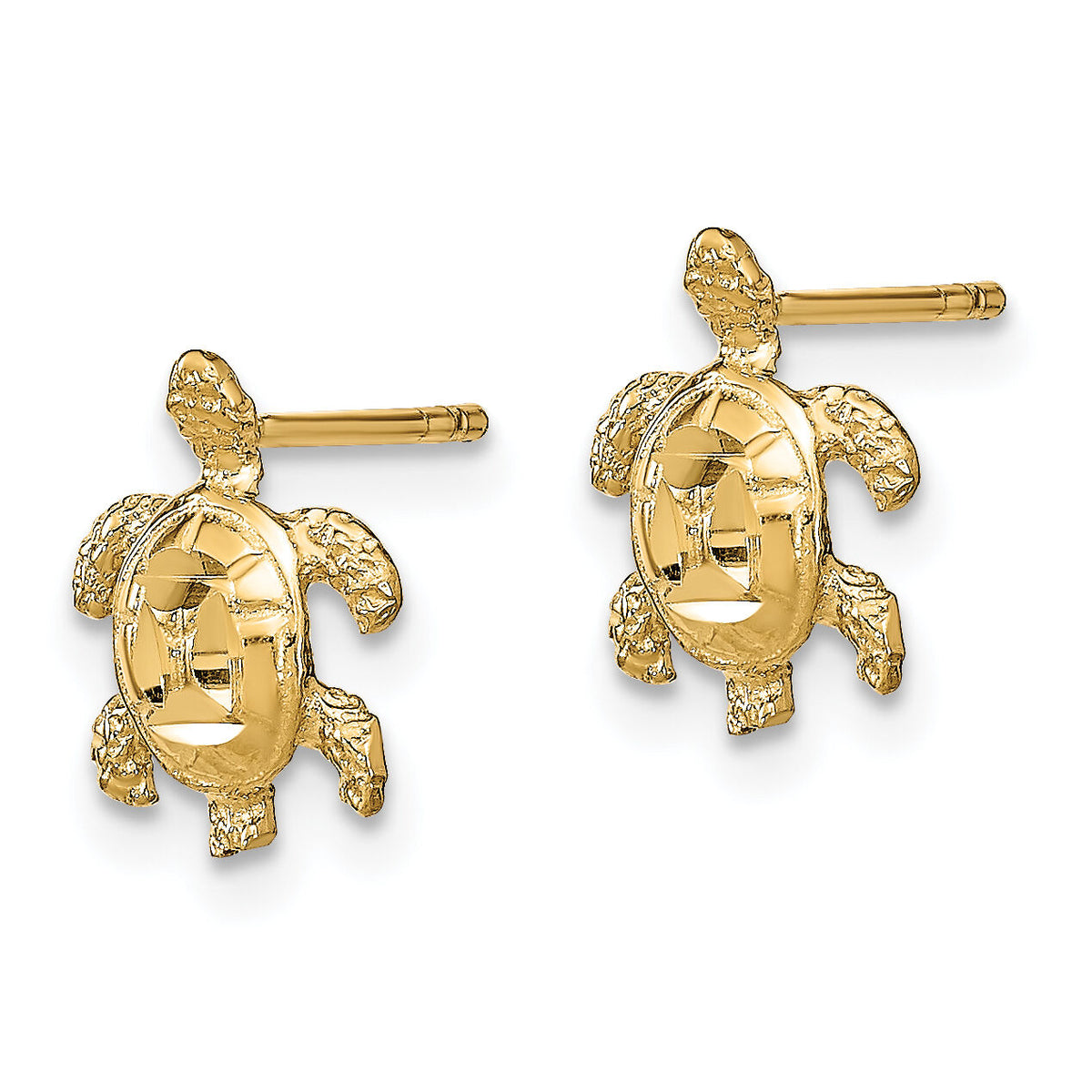 14k Polished Diamond-cut Sea Turtle Post Earrings-TC994