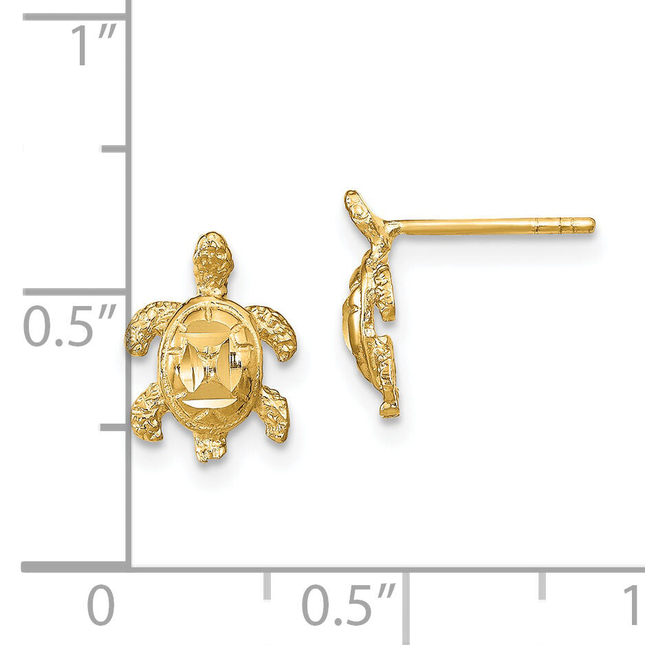 14k Polished Diamond-cut Sea Turtle Post Earrings-TC994