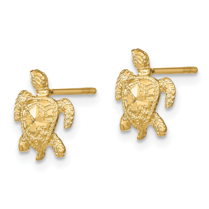 14k Polished Diamond-cut Sea Turtle Post Earrings-TC995