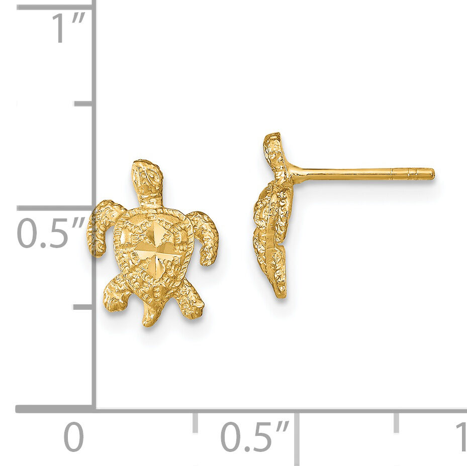 14k Polished Diamond-cut Sea Turtle Post Earrings-TC995
