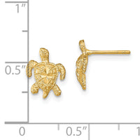 14k Polished Diamond-cut Sea Turtle Post Earrings-TC995