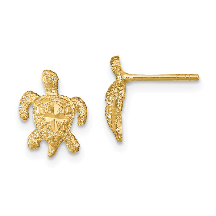 14k Polished Diamond-cut Sea Turtle Post Earrings-TC995