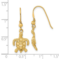 14k Polished & Textured Diamond-cut Turtle Shepherd Hook Earrings-TC996