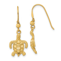 14k Polished & Textured Diamond-cut Turtle Shepherd Hook Earrings-TC996
