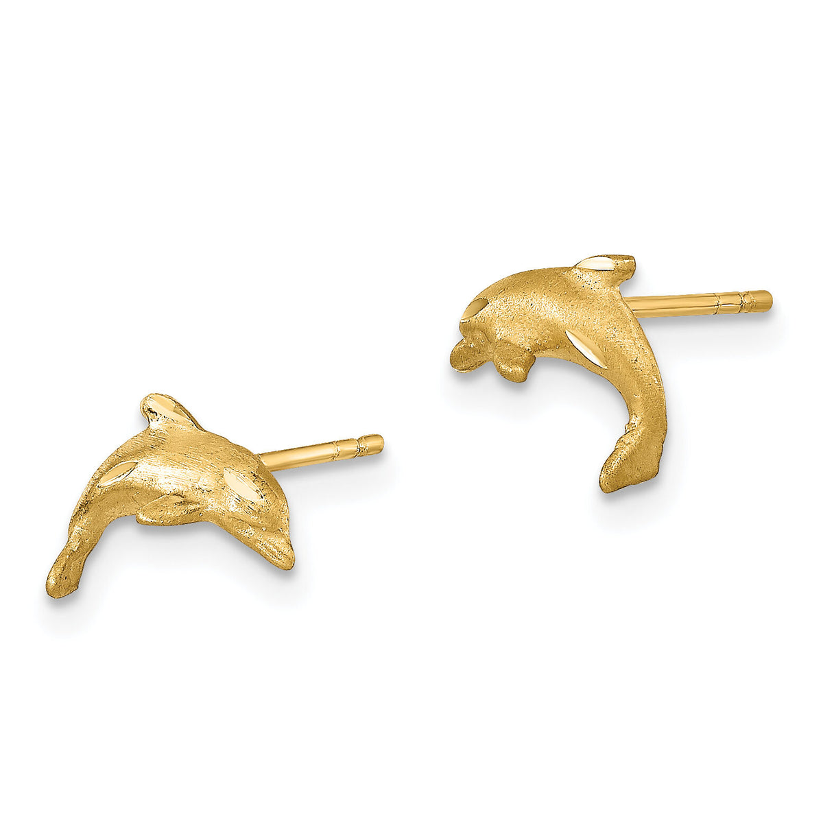 14k Satin Diamond-cut Dolphin Post Earrings-TC998