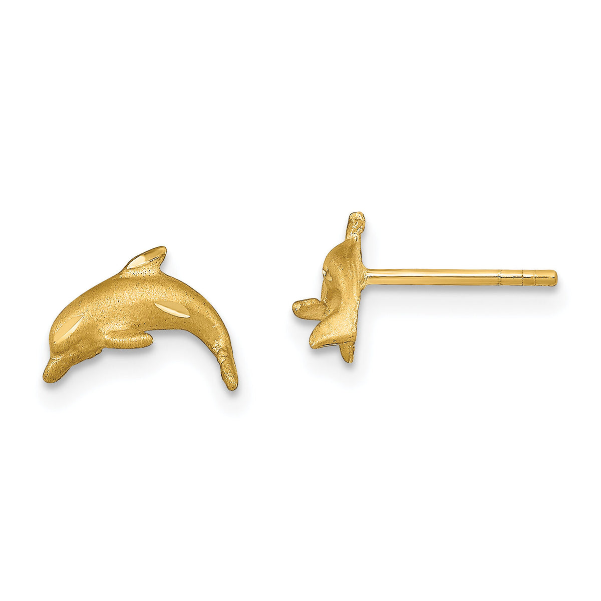 14k Satin Diamond-cut Dolphin Post Earrings-TC998