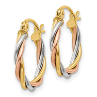 14k Tri-color Polished 2.5mm Twisted Hoop Earrings-TE232