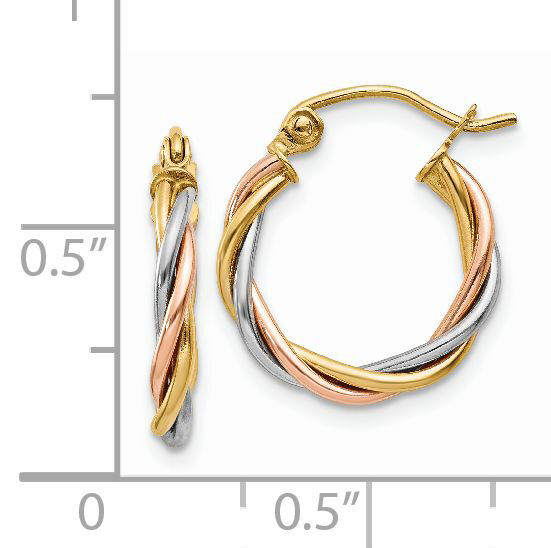 14k Tri-color Polished 2.5mm Twisted Hoop Earrings-TE232